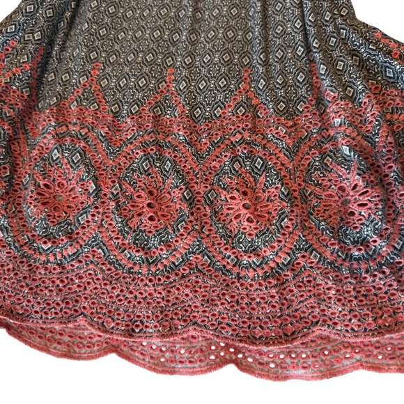 Peasant Blouse Size 1X Embroidered 3/4 Tie Sleeve Black Orange Cottagecore Top - Picture 2 of 10